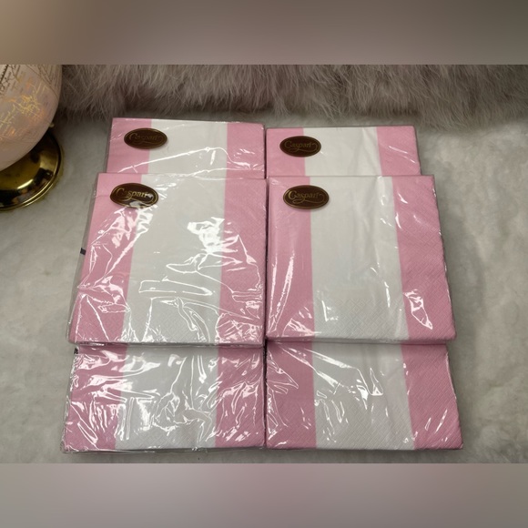 Lot of 7 Caspari Bandol Striped Petal Pink 20 Triple Ply Napkins 33cmx33cm - Picture 6 of 6